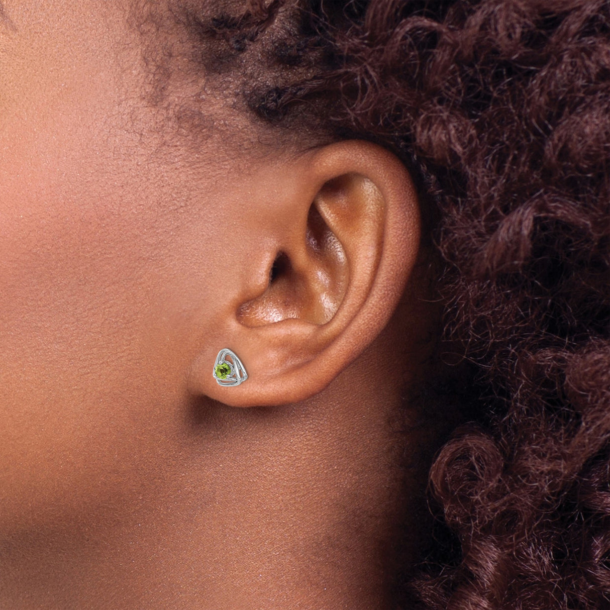14k White Gold Peridot Stud Earrings with Celtic Triquetra Knot Design for Women