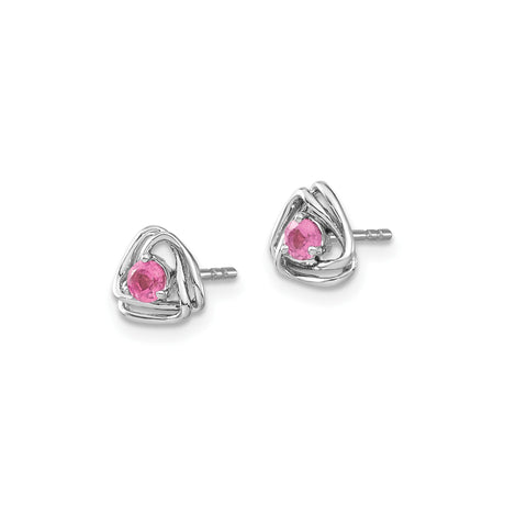 14k White Gold Stud Earrings with Pink Tourmaline, Celtic Trinity Knot Design