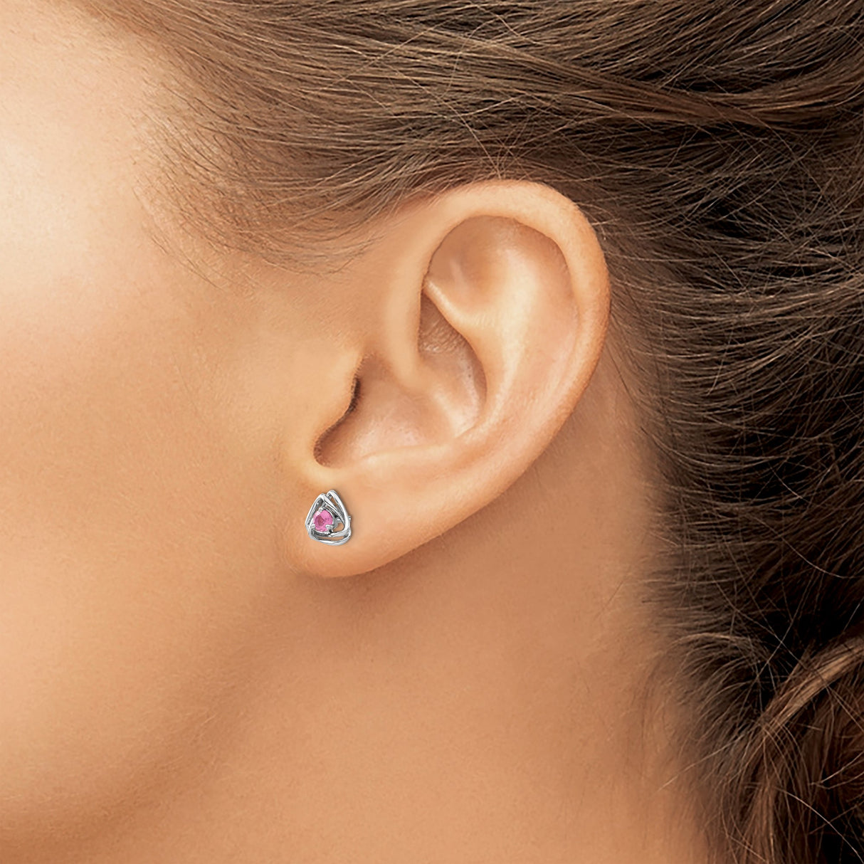 14k White Gold Stud Earrings with Pink Tourmaline, Celtic Trinity Knot Design