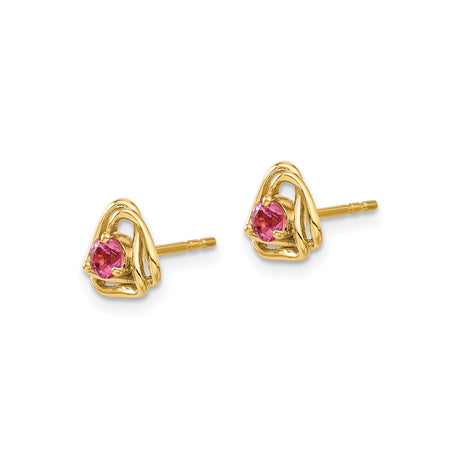 14k Yellow Gold Stud Earrings with Pink Tourmaline in Triquetra Knot Design