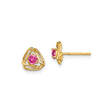 14k Yellow Gold Stud Earrings with Pink Tourmaline in Triquetra Knot Design
