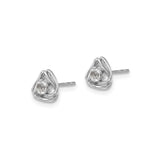 14k White Gold Stud Earrings with White Topaz, Open Triquetra Knot Celtic Design