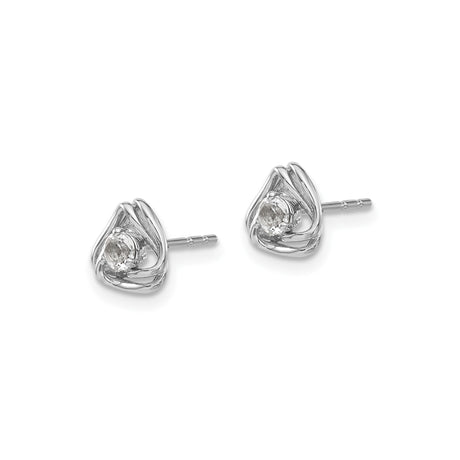 14k White Gold Stud Earrings with White Topaz, Open Triquetra Knot Celtic Design