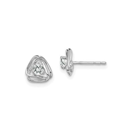 14k White Gold Stud Earrings with White Topaz, Open Triquetra Knot Celtic Design