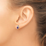 10k White Gold Stud Earrings with Square Amethyst and Diamond Accent, Modern Minimalist Style