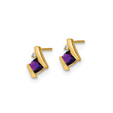10k Yellow Gold Stud Earrings with Princess Cut Amethyst and Diamond Accents