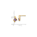 10k Yellow Gold Stud Earrings with Princess Cut Amethyst and Diamond Accents