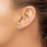 Sterling Silver Stud Earrings with Square Cut Aquamarine and Diamond Accent, Modern Minimalist Design