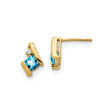 10k Yellow Gold Earrings with Swiss Blue Topaz and Diamond Accents, Modern Curved Studs