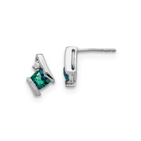 Sterling Silver Stud Earrings with Created Alexandrite and Diamond, Geometric Minimal Style