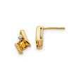 10k Yellow Gold Stud Earrings with Square Citrine and Diamond Accent, Modern Geometric Style