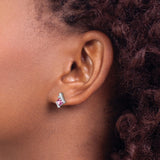 Sterling Silver Stud Earrings with Created Pink Sapphire and Diamond Accents, Modern Design