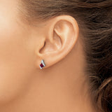 14k White Gold Stud Earrings with Created Ruby and Diamond Accents, Modern Square Design