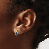 10k Yellow Gold Stud Earrings with Created Sapphire and Diamond, Princess Cut, Angular Design
