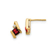 10k Yellow Gold Stud Earrings with Garnet and Diamond, Square Cushion Cut Design