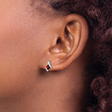 Sterling Silver Stud Earrings with Square Garnet and Diamond Accents, Modern Design