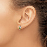 Sterling Silver Peridot Stud Earrings with Diamond Accents, Square Cut Green Gemstone Studs