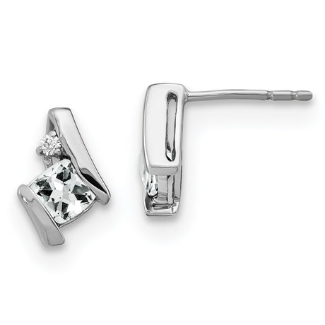 10k White Gold Stud Earrings with Princess Cut White Topaz and Diamond Accents, Geometric Design