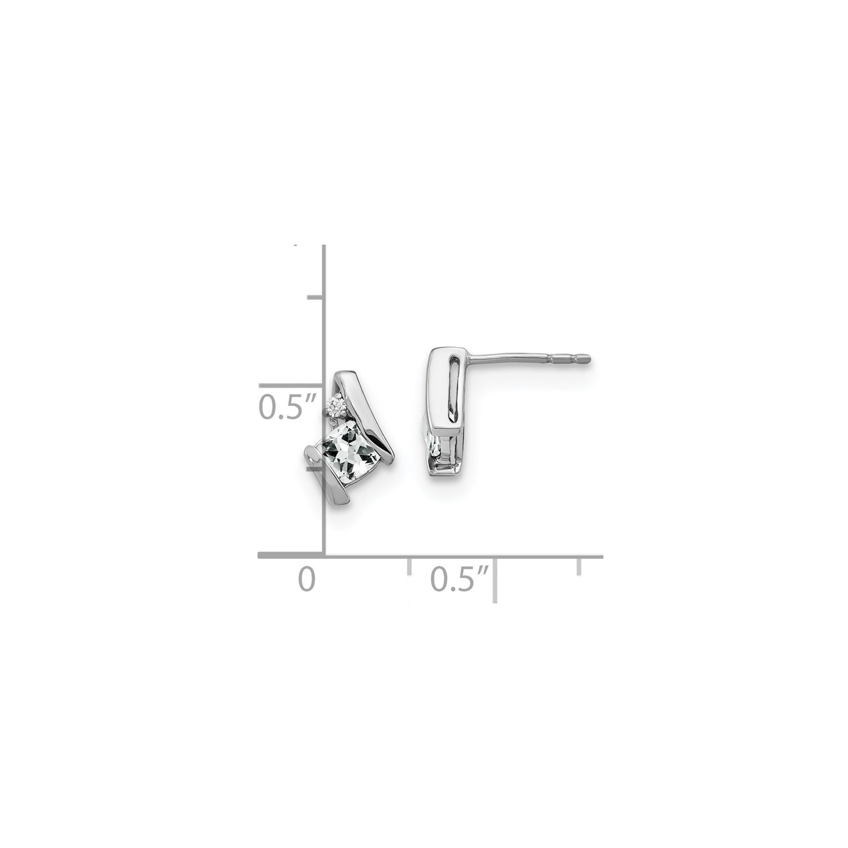 Sterling Silver Stud Earrings with Square Cut White Topaz and Diamond Accents, Modern Geometric Design