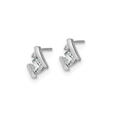 14k White Gold Stud Earrings with Princess Cut White Topaz and Diamond Accent, Geometric Design