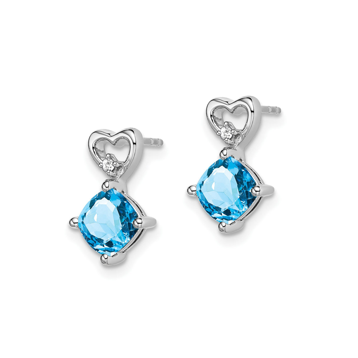 14k White Gold Dangle Earrings with Cushion Cut Amethyst and Diamond Accents, Heart Design