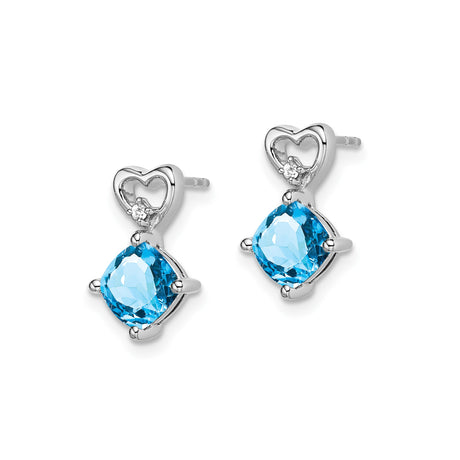 14k White Gold Dangle Earrings with Cushion Cut Amethyst and Diamond Accents, Heart Design