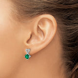 14k White Gold Heart Stud Earrings with Created Emerald and Diamond Accent