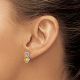 14k White Gold Heart Shaped Earrings with Cushion Cut Citrine and Diamond Accent