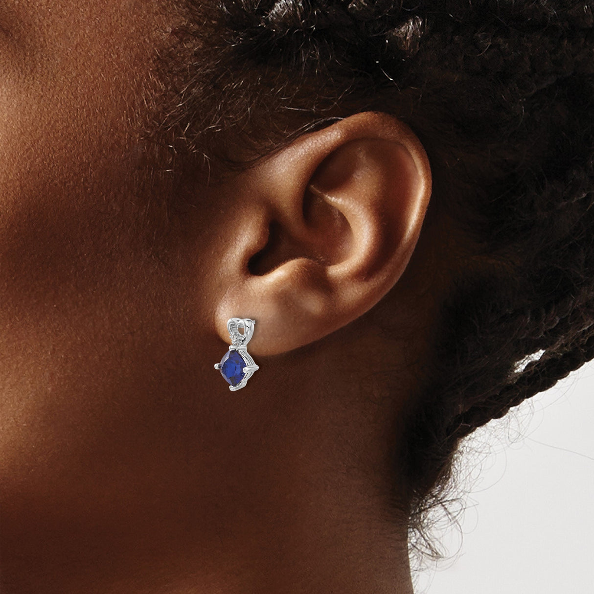 14k White Gold Heart Shaped Stud Earrings with Created Sapphire and Diamond Accents