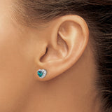 Sterling Silver Heart Shaped Stud Earrings with Created Alexandrite and Diamond Accents