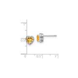 Sterling Silver Heart Stud Earrings with Citrine Center and Diamond Accents