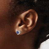 Sterling Silver Heart Stud Earrings with Created Sapphire and Diamond Halo Design