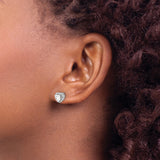 Sterling Silver Heart Shaped Stud Earrings with White Topaz and Diamond Accents