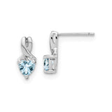Sterling Silver Heart Stud Earrings with Aquamarine and Diamond Accent