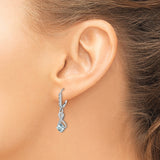 Sterling Silver Dangle Earrings with Aquamarine and Diamond Accents, Infinity Design, Lever Back Closure