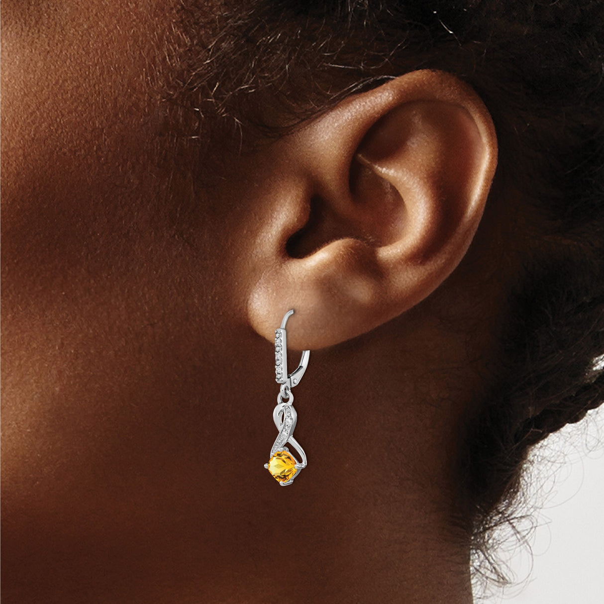 Sterling Silver Dangle Earrings with Citrine, Cubic Zirconia Accents, Infinity Design for Women