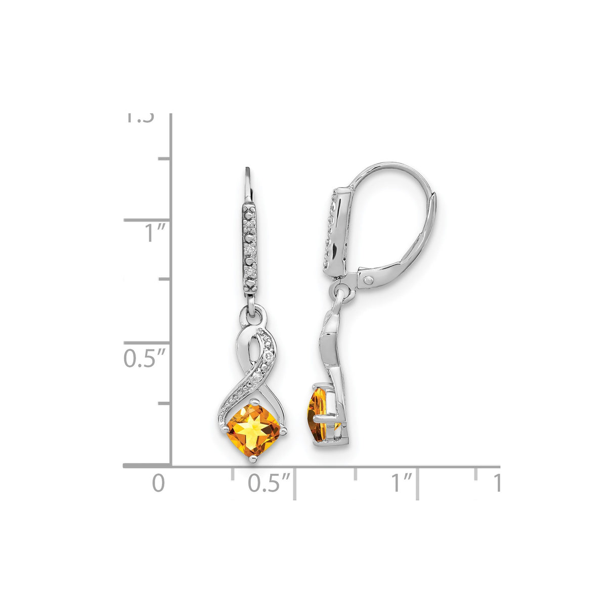 Sterling Silver Dangle Earrings with Citrine, Cubic Zirconia Accents, Infinity Design for Women