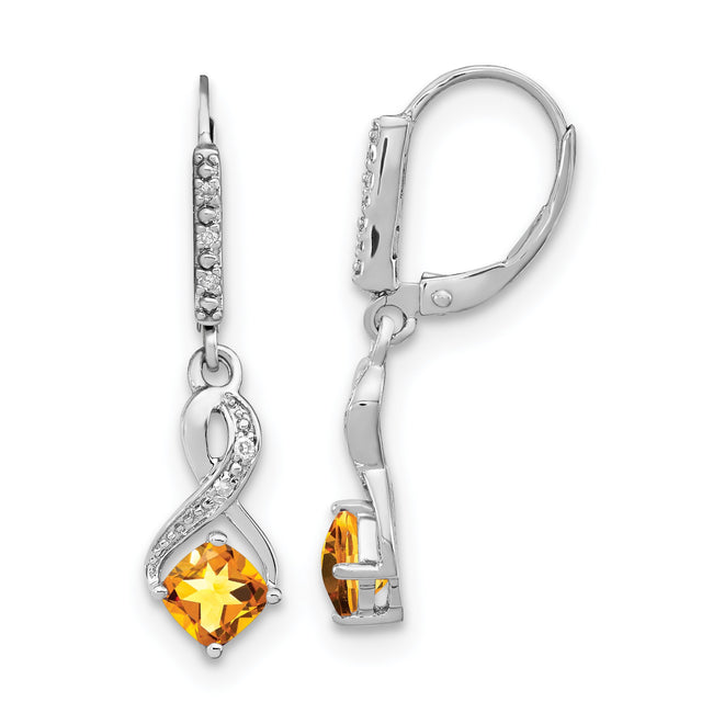 Sterling Silver Dangle Earrings with Citrine, Cubic Zirconia Accents, Infinity Design for Women