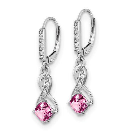 Sterling Silver Dangle Earrings with Created Sapphire, Diamond Accents, Infinity Design, Leverbacks