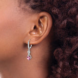 Sterling Silver Dangle Earrings with Created Sapphire, Diamond Accents, Infinity Design, Leverbacks