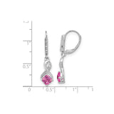 Sterling Silver Dangle Earrings with Created Sapphire, Diamond Accents, Infinity Design, Leverbacks