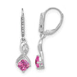 Sterling Silver Dangle Earrings with Created Sapphire, Diamond Accents, Infinity Design, Leverbacks