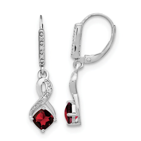Sterling Silver Infinity Drop Earrings with Garnet and Diamond Accents