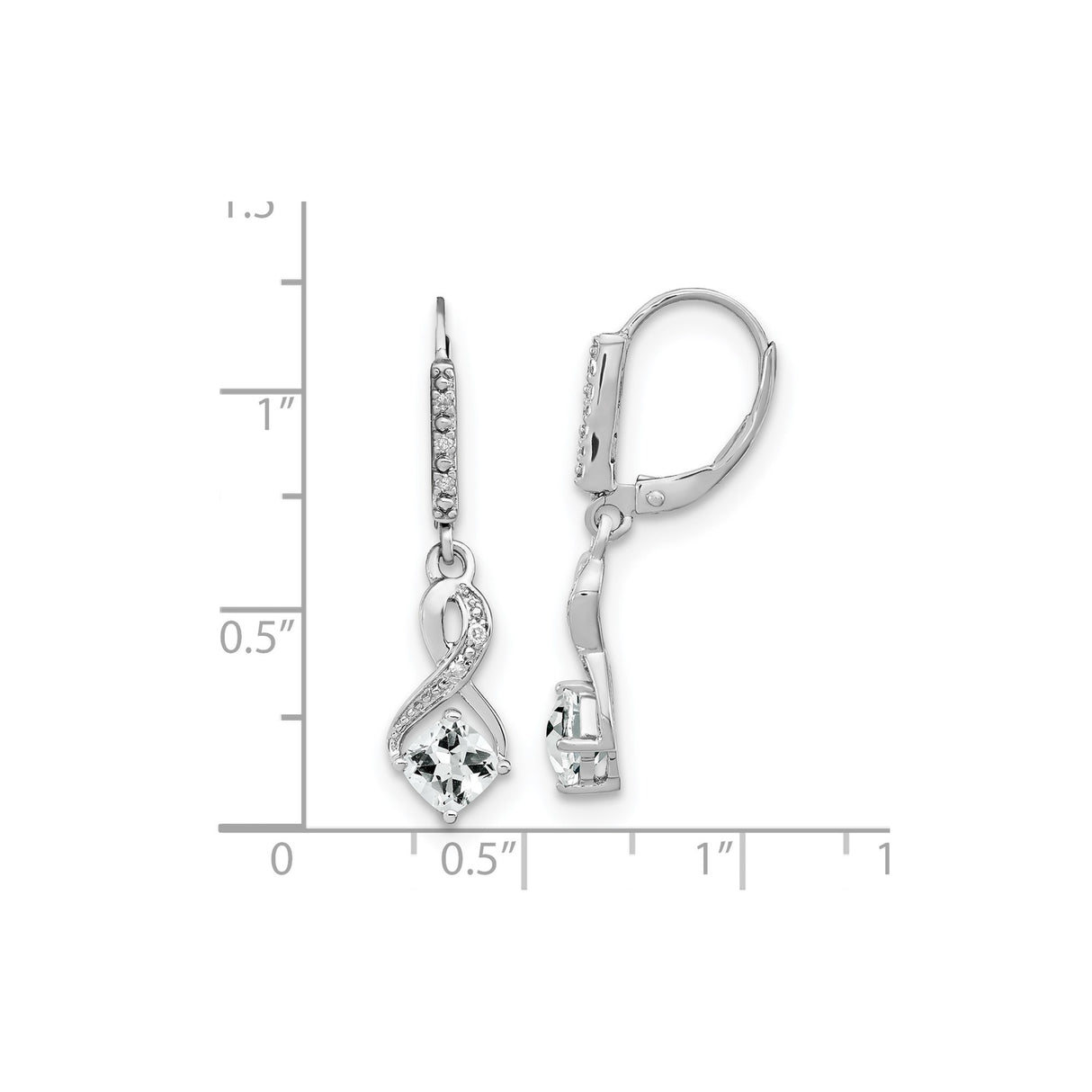 Sterling Silver Dangle Earrings with White Topaz and Diamond, Infinity Symbol Design