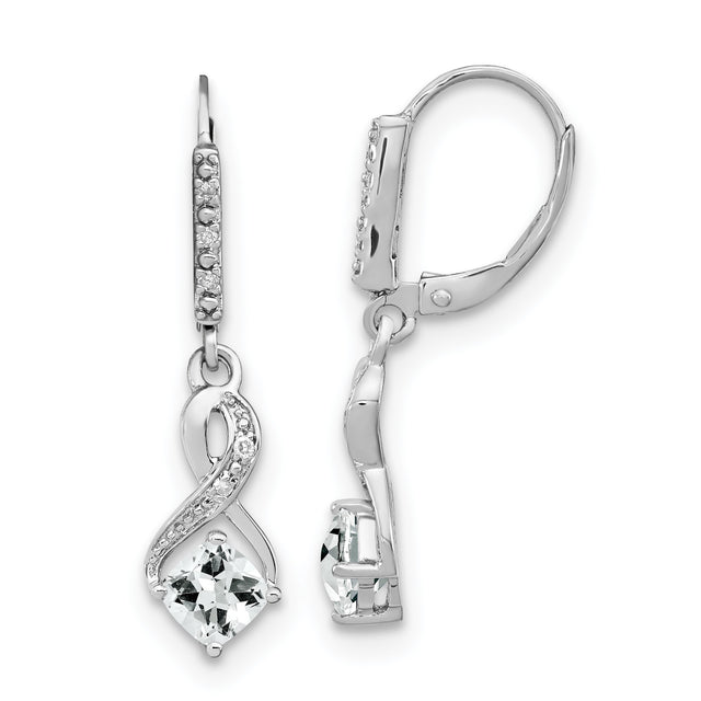Sterling Silver Dangle Earrings with White Topaz and Diamond, Infinity Symbol Design