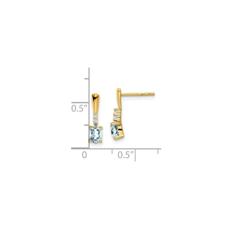 14k Yellow Gold Drop Earrings with Oval Aquamarine and Diamond Accents