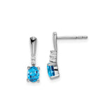 14k White Gold Dangle Earrings with Swiss Blue Topaz and Diamond Accents, Classic Drop Design