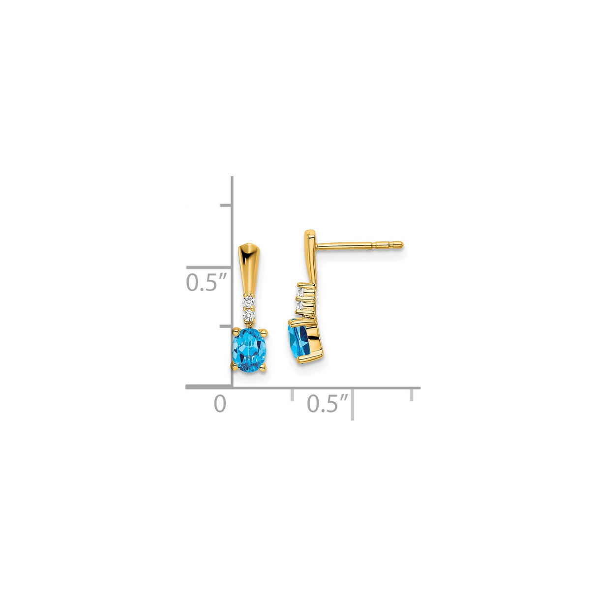 14k Yellow Gold Dangle Earrings with Oval Sky Blue Topaz and Diamond Accents