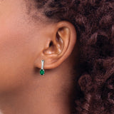 14k White Gold Emerald and Diamond Stud Earrings, Oval Green Gemstone, May Birthstone Jewelry