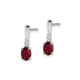 14k White Gold Drop Earrings with Oval Created Ruby and Diamond Accents